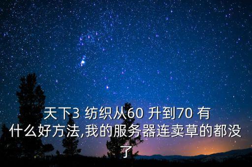  天下3 紡織從60 升到70 有什么好方法,我的服務器連賣草的都沒了