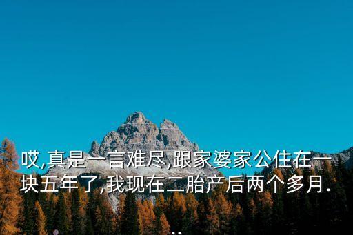 哎,真是一言難盡,跟家婆家公住在一塊五年了,我現(xiàn)在二胎產后兩個多月...