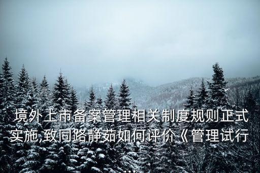  境外上市備案管理相關(guān)制度規(guī)則正式實(shí)施,致同路靜茹如何評(píng)價(jià)《管理試行...