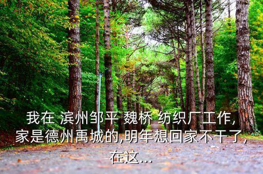 我在 濱州鄒平 魏橋 紡織廠工作,家是德州禹城的,明年想回家不干了,在這...