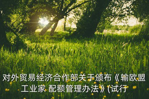 對(duì)外貿(mào)易經(jīng)濟(jì)合作部關(guān)于頒布《輸歐盟工業(yè)家 配額管理辦法》(試行