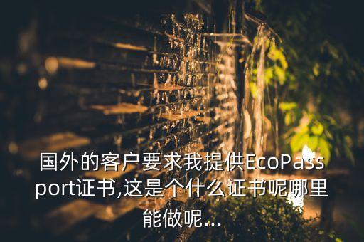 國(guó)外的客戶要求我提供EcoPassport證書(shū),這是個(gè)什么證書(shū)呢哪里能做呢...