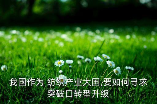 我國作為 紡織產(chǎn)業(yè)大國,要如何尋求突破口轉(zhuǎn)型升級